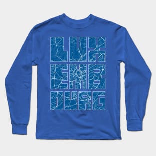 Luxembourg City Map Typography - Blueprint Long Sleeve T-Shirt